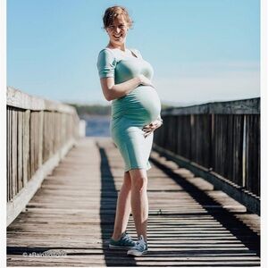 Sage ruched maternity dress